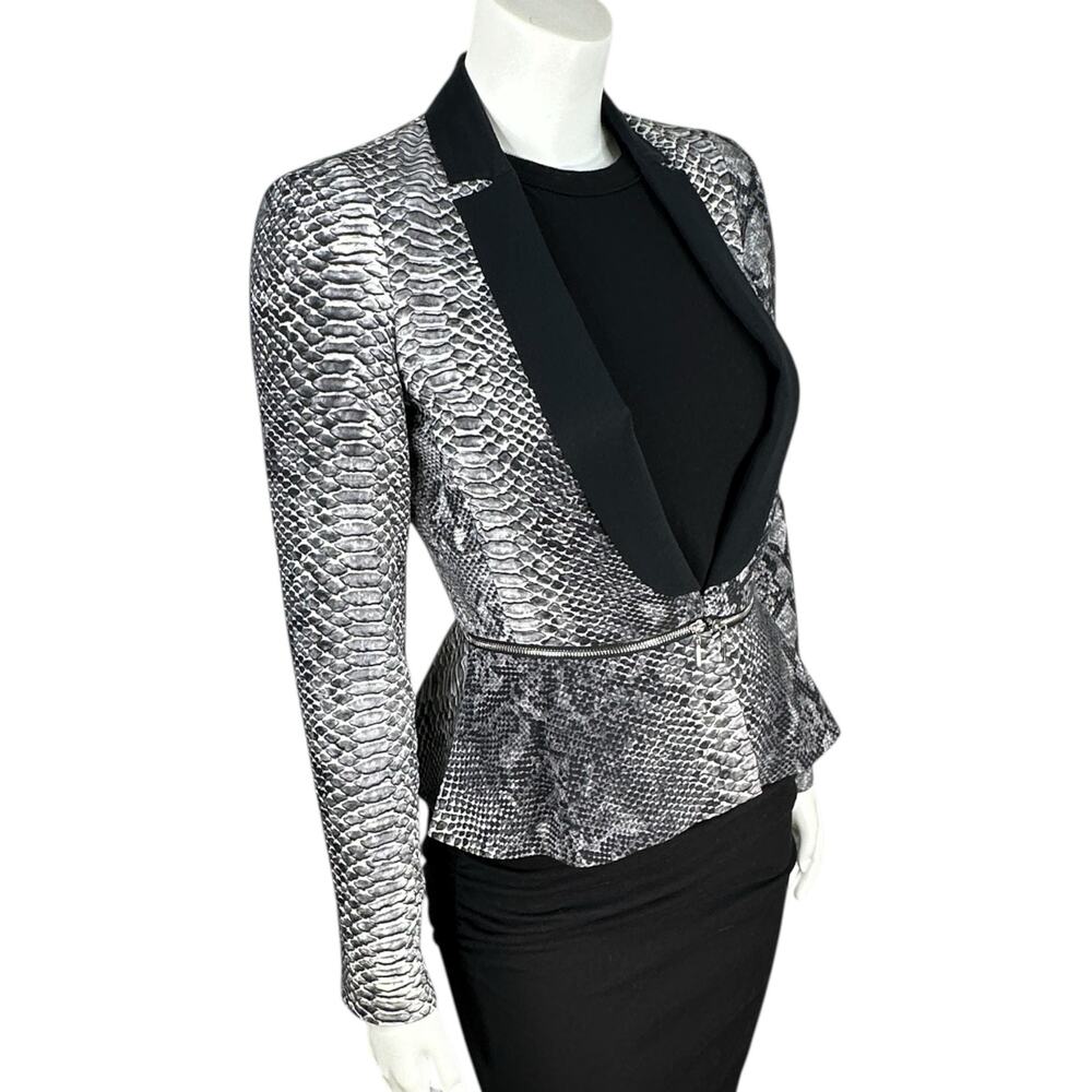 Rebecca Taylor Peplum Blazer Womens Size 0 Snake Reptile Print 100% Silk Fitted